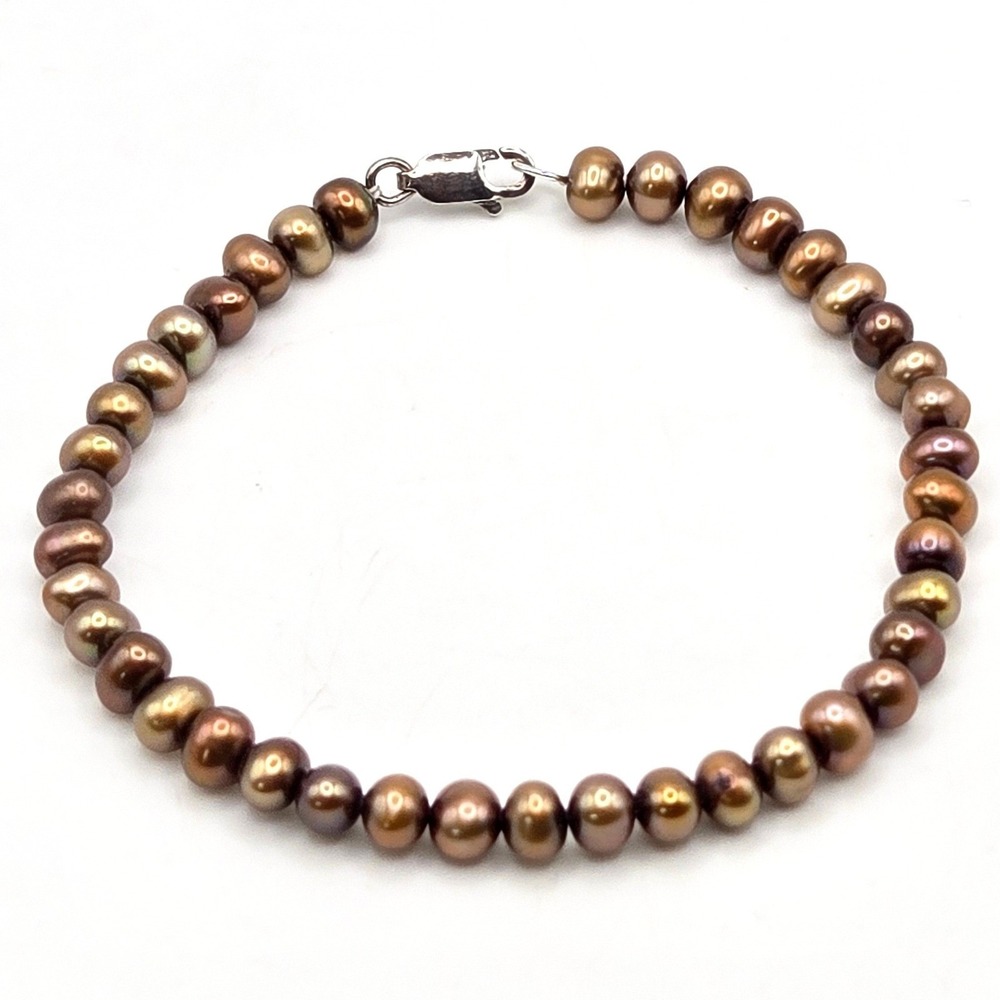 Chocolate Brown Freshwater Cultured Pearl Bracelet Sterling Silver Clasp 7 Inch